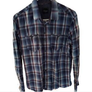 Mens 7 Diamonds Nordstrom blue/orange plaid button up